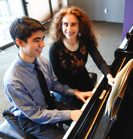 Piano teacher Marjorie Janove with piano student